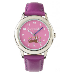 Gepersonaliseerde Podenco Hond Bloemen Girly Roze Horloge