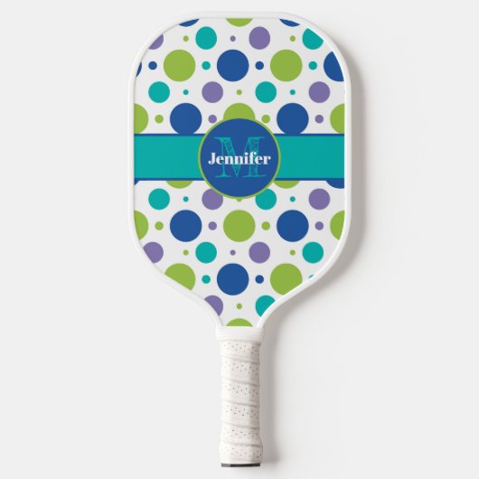 Gepersonaliseerde Polka Dot Limoen, Paars, Blauwgr Pickleball Paddle (Voorkant)