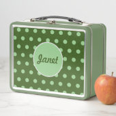 Gepersonaliseerde Polka Dot Metal Lunchbox (Groen) (In situ)