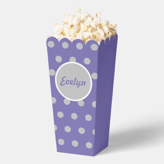 Gepersonaliseerde Polka Dot Popcorn Box (Lavendel) Bedankdoosjes (Popped)