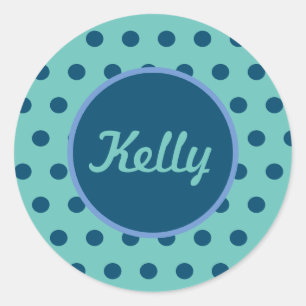 Gepersonaliseerde Polka Dot ronde Stickers (Aqua &
