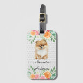 Gepersonaliseerde Pomeranian Floral Custom Name Bagagelabel (Voorkant (verticaal))