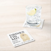 Gepersonaliseerde Pommerse Hond bruiloft Vierkante Kartonnen Onderzetter (Insitu)