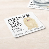 Gepersonaliseerde Pommerse Hond bruiloft Vierkante Kartonnen Onderzetter (Schuin)