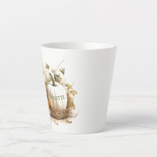 Gepersonaliseerde pompoen patch witte pompoen herf latte mok (Voorkant)