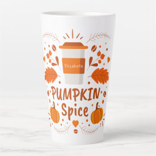 Gepersonaliseerde pompoenkoffie, valbladeren latte mok