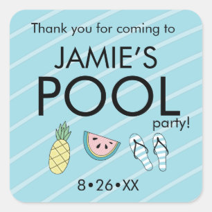 Gepersonaliseerde Pool verjaardagsfeestje zomer ic Vierkante Sticker