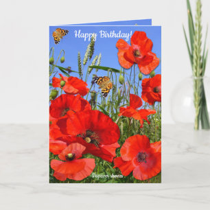 Gepersonaliseerde Poppy Field Happy Birthday Kaart