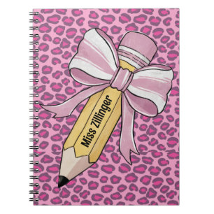Gepersonaliseerde Potlood met roze en witte boog Notitieboek