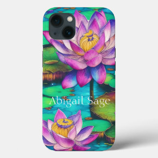 Gepersonaliseerde prachtige roze Lotus Flower Scen iPhone 13 Hoesje