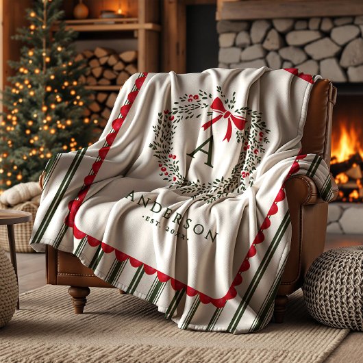Gepersonaliseerde Preppy Holiday Krans Monogram & Fleece Deken
