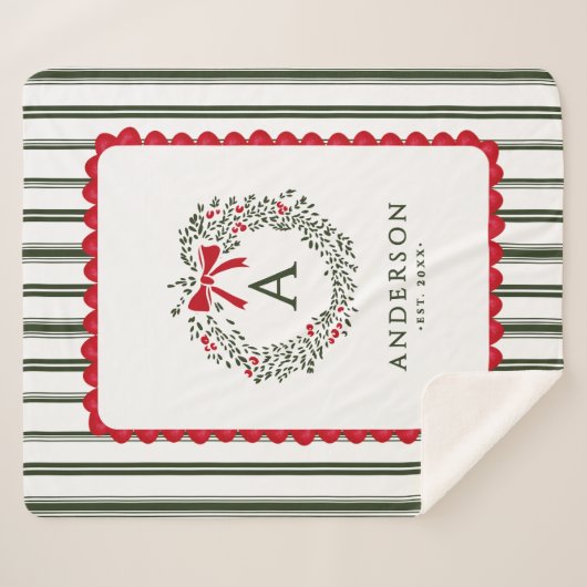 Gepersonaliseerde Preppy Holiday Krans Monogram & Sherpa Deken (Voorkant (horizontaal))