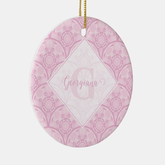 Gepersonaliseerde Preppy in roze Mandala Art Deco Keramisch Ornament (Rechts)