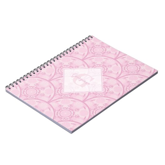 Gepersonaliseerde Preppy in roze Mandala Art Deco Notitieboek (Linkerzijde)