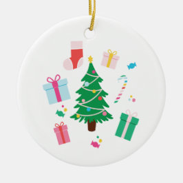 Gepersonaliseerde Preppy Kerstboom Vakantie Keramisch Ornament