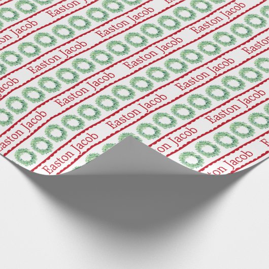 Gepersonaliseerde Preppy Kerstkrans Cadeaupapier (Hoek)