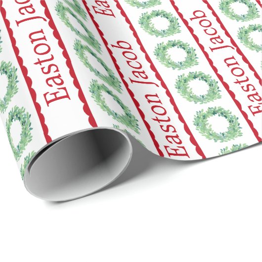 Gepersonaliseerde Preppy Kerstkrans Cadeaupapier (Rol Hoek)