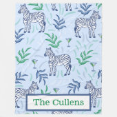Gepersonaliseerde Preppy Zebra's & Martinis Blauw Fleece Deken (Voorkant)