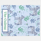 Gepersonaliseerde Preppy Zebra's & Martinis Blauw Fleece Deken (Voorkant (Horizontaal))