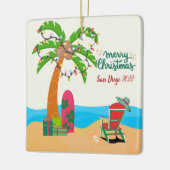 Gepersonaliseerde pretkerst bij het strand keramisch ornament (Links)