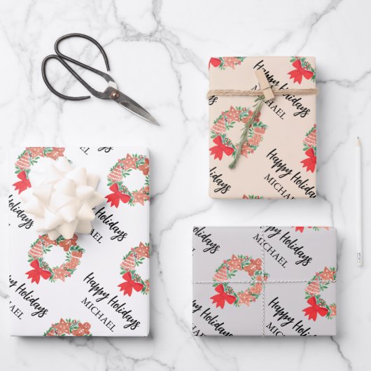 Gepersonaliseerde Prettige feestdagen Cookie Wreat Inpakpapier Vel (Voorkant)