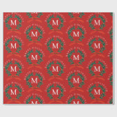 Gepersonaliseerde Prettige feestdagen Red Monogram Cadeaupapier (Vlak)