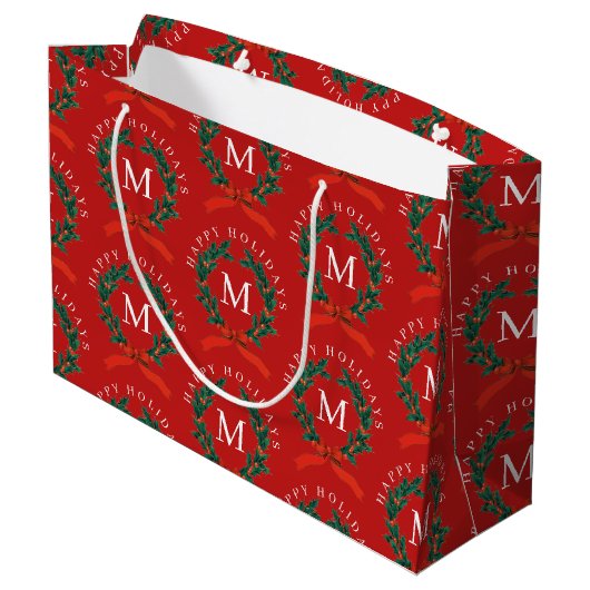 Gepersonaliseerde Prettige feestdagen Red Monogram Groot Cadeauzakje (Achterkant Gekanteld)