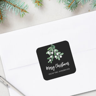 Gepersonaliseerde prettige kerstkleertjes bladeren vierkante sticker