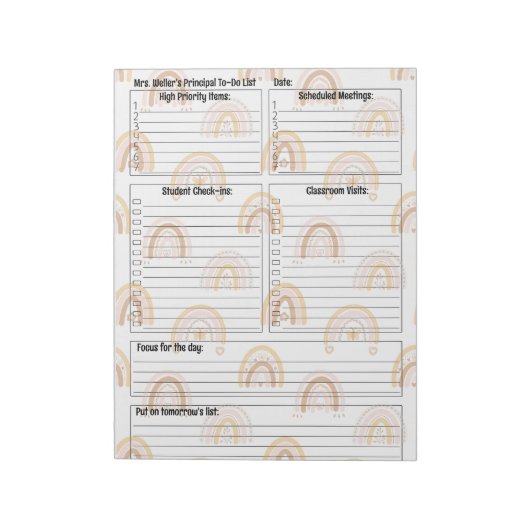 Gepersonaliseerde Principal Daily To-Do List Rainb Notitieblok (Gedraaid)