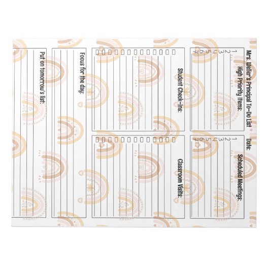 Gepersonaliseerde Principal Daily To-Do List Rainb Notitieblok (Voorkant)