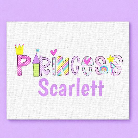 Gepersonaliseerde Prinses Alphabet Kroon Kasteelto Canvas Afdruk