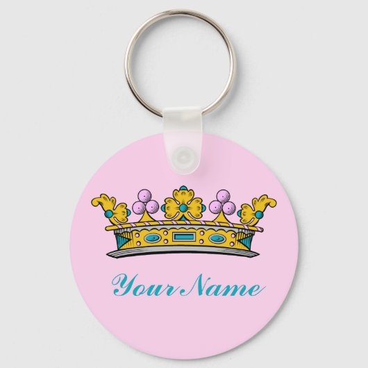Gepersonaliseerde prinses Crown op roze Sleutelhanger (Voorkant)