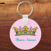 Gepersonaliseerde prinses Crown op roze Sleutelhanger (Voorkant)