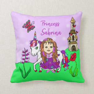 Gepersonaliseerde prinses en Unicorn Rainbow Girl Kussen