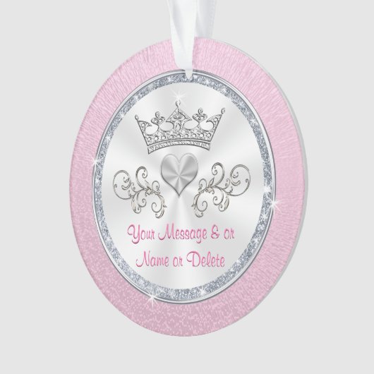 Gepersonaliseerde prinses kerstversiering, Tiara Ornament (voorkant)