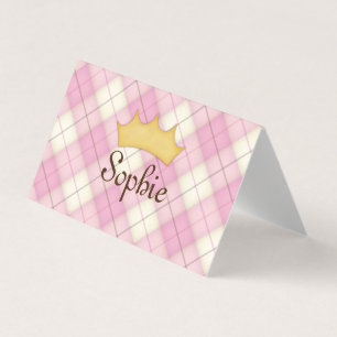 Gepersonaliseerde prinses speelafspraak met roze p visitekaartjes