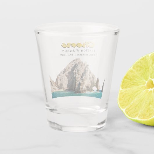 Gepersonaliseerde Proost Cabo Bruiloft Favor Shot Shot Glas (Achterkant)