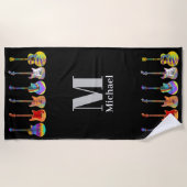 Gepersonaliseerde psychedelische gitaren zwart strandlaken (Voorkant)