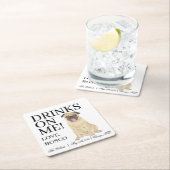 Gepersonaliseerde Pug Dog Wedding Vierkante Kartonnen Onderzetter (Insitu)