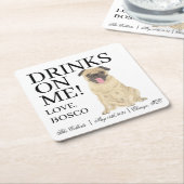Gepersonaliseerde Pug Dog Wedding Vierkante Kartonnen Onderzetter (Schuin)