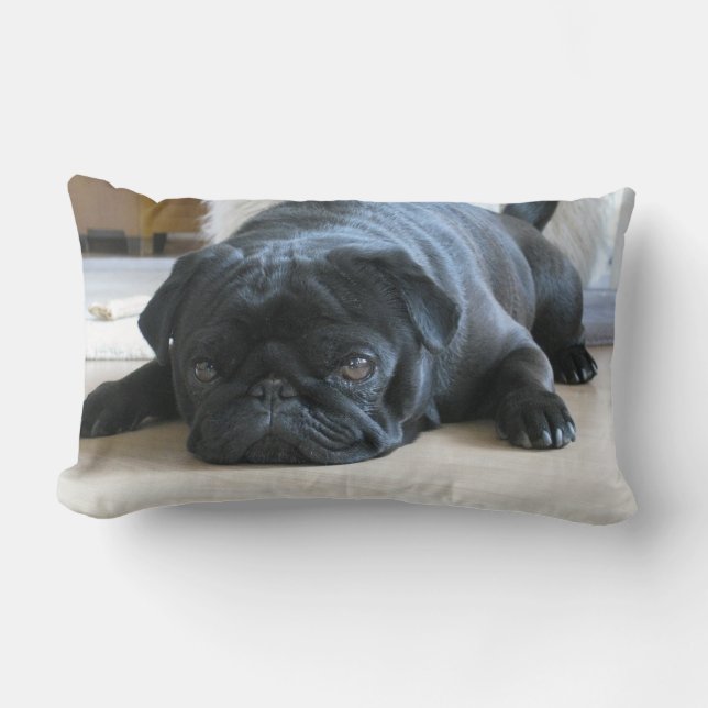 Gepersonaliseerde Pug Kussen, zwarte pug puppy, sc Kussen (Voorkant)