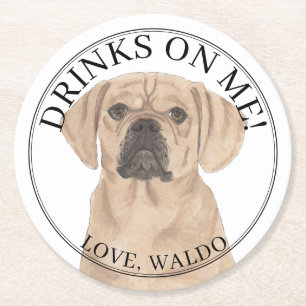 Gepersonaliseerde Puggle Dog Wedding Ronde Kartonnen Onderzetter