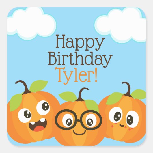 Gepersonaliseerde Pumpkin Patch Boerderij Kinderen Vierkante Sticker (Voorkant)