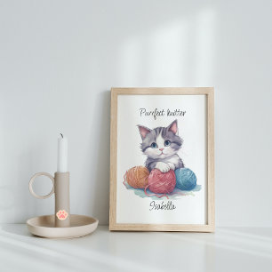 Gepersonaliseerde Purrfect Knitter Cat voor Garenl Poster