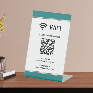 Gepersonaliseerde QR Code Wifi Netwerk en Wachtwoo Reclamebord Met Voetstuk