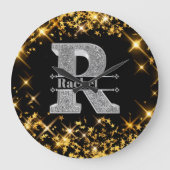 Gepersonaliseerde R Initiaal Silver Monogram Jouw Grote Klok (Voorkant)