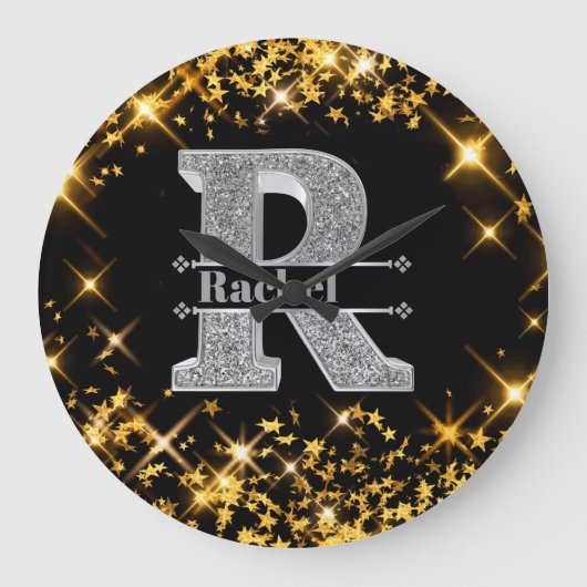 Gepersonaliseerde R Initiaal Silver Monogram Jouw Grote Klok (Voorkant)