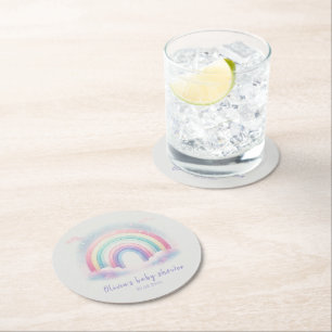 Gepersonaliseerde Rainbow Baby shower Papier Onder Ronde Kartonnen Onderzetter