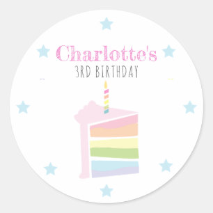 Gepersonaliseerde Rainbow Cake Pastel Verjaardag Ronde Sticker