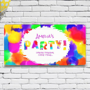 Gepersonaliseerde Rainbow Color Splash Party Spandoek